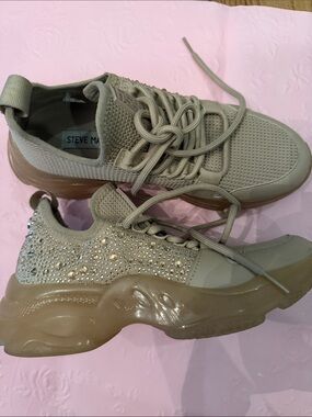 Steve Madden Taupe Rhinestone Chunky Lace-Up Sneakers
